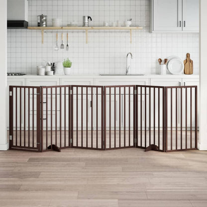 Vidaxl Puerta Para Perros Con Puerta Plegable De 6 Paneles Marrón 300 Cm Madera De Álamo_1