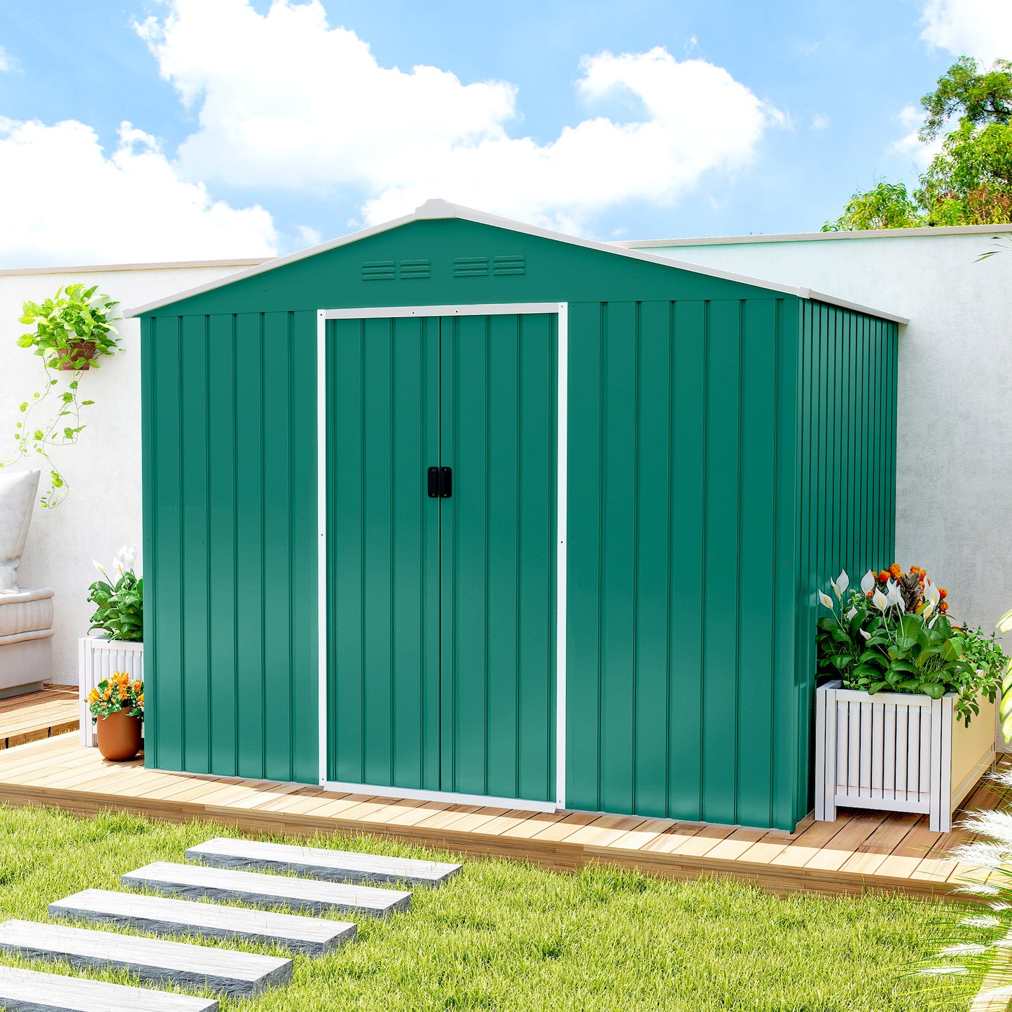 Outsunny Caseta De Jardín Exterior 3,6 M² 236x171x191 Cm Puerta Corredera Verde_4