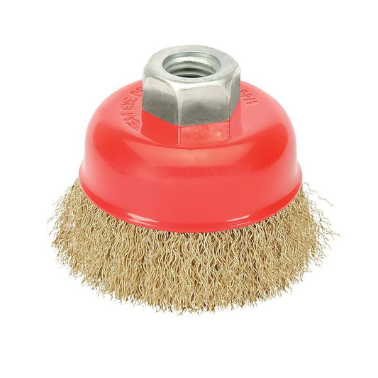 Cepillo Taza Con Alambre De Acero Latonado Rosca M14, Ø 100 Mm. Alambre De Ø 0,30 Mm.