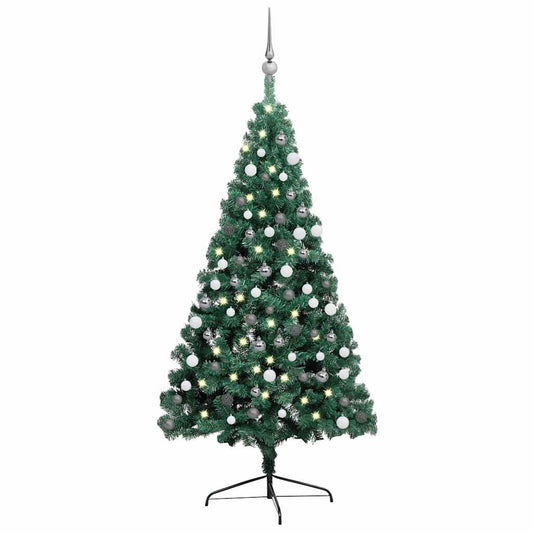 Vidaxl Medio Árbol De Navidad Con Luces Y Bolas Verde 120 Cm_0