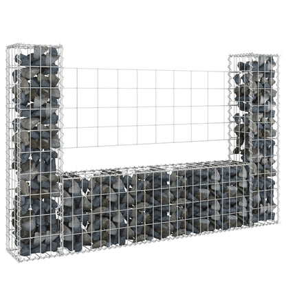 Cesta De Gaviones Forma De U 2 Postes De Hierro 140x20x100 Cm / Vetonek_1