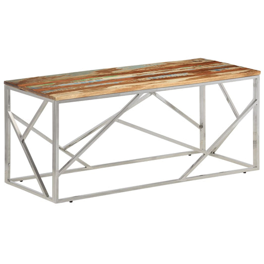 Mesa De Centro Acero Inox Plateado Y Madera Maciza Reciclada_0