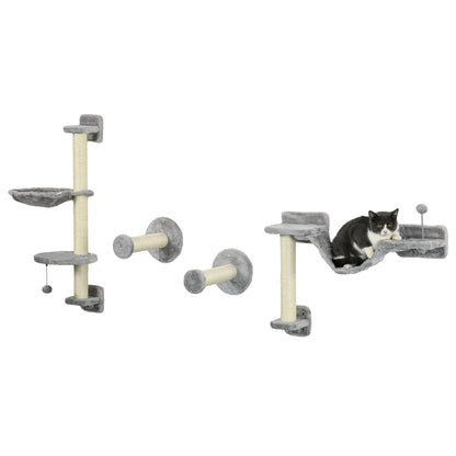 Pawhut Estante De Escalada Para Gatos De Pared Con Hamaca Bola Gris Y Beige_0