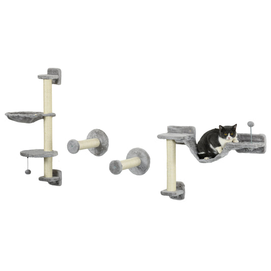 Pawhut Estante De Escalada Para Gatos De Pared Con Hamaca Bola Gris Y Beige_0