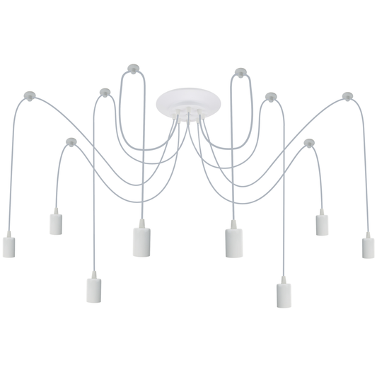 Lámpara Para 8 Bombillas De Rosca E27 Vintage Con Cable De 3m Blanco_0