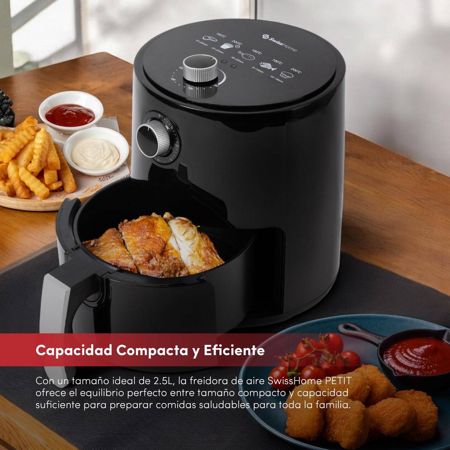 Freidora De Aire 2.5l 1200w Con Temporizador 30min Y Mango Antideslizante Swisshome_1