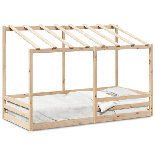 Cama Infantil Con Techo Madera Maciza Pino Blanca 80x200 Cm_0