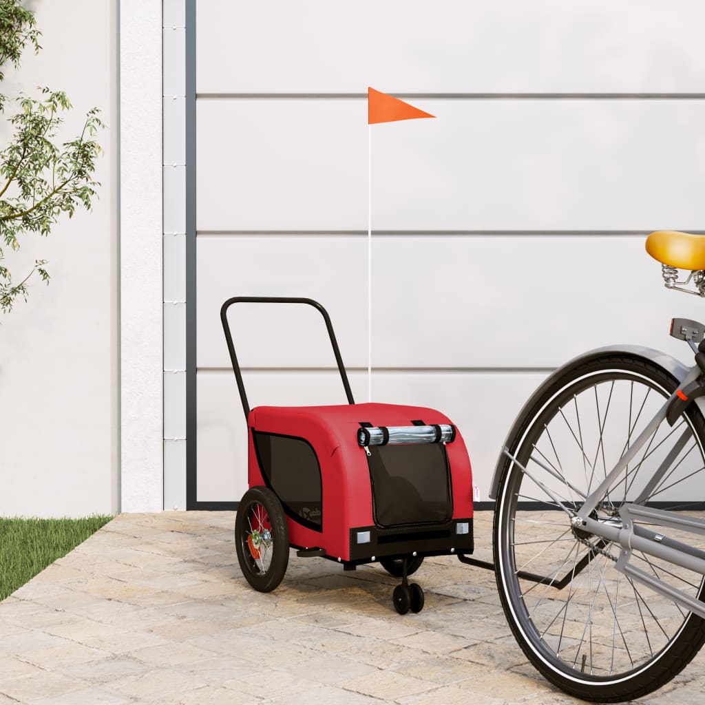 Remolque De Bicicleta Mascotas Hierro Tela Oxford Rojo Negro_1
