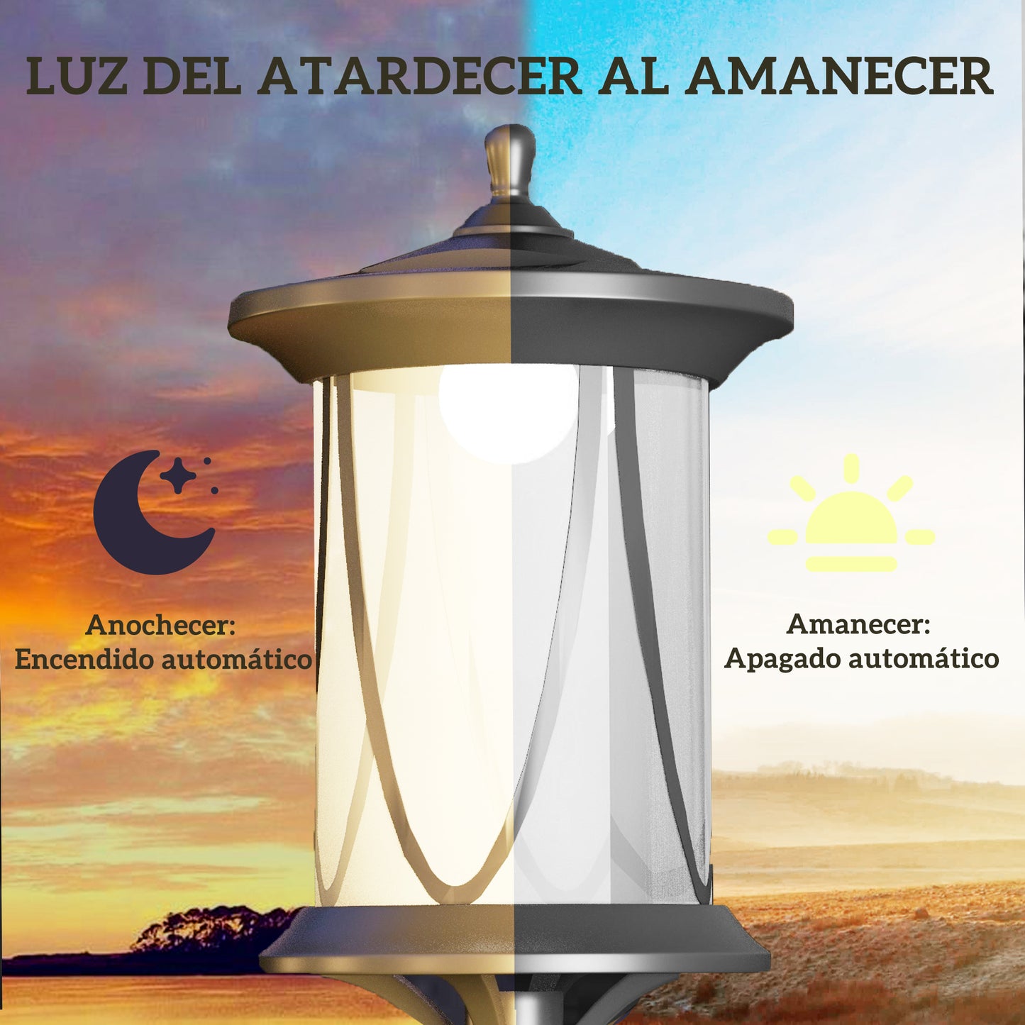 Outsunny Farola Solar Con Panel Solar Encendido Automático 17x17x127 Cm Negro_4