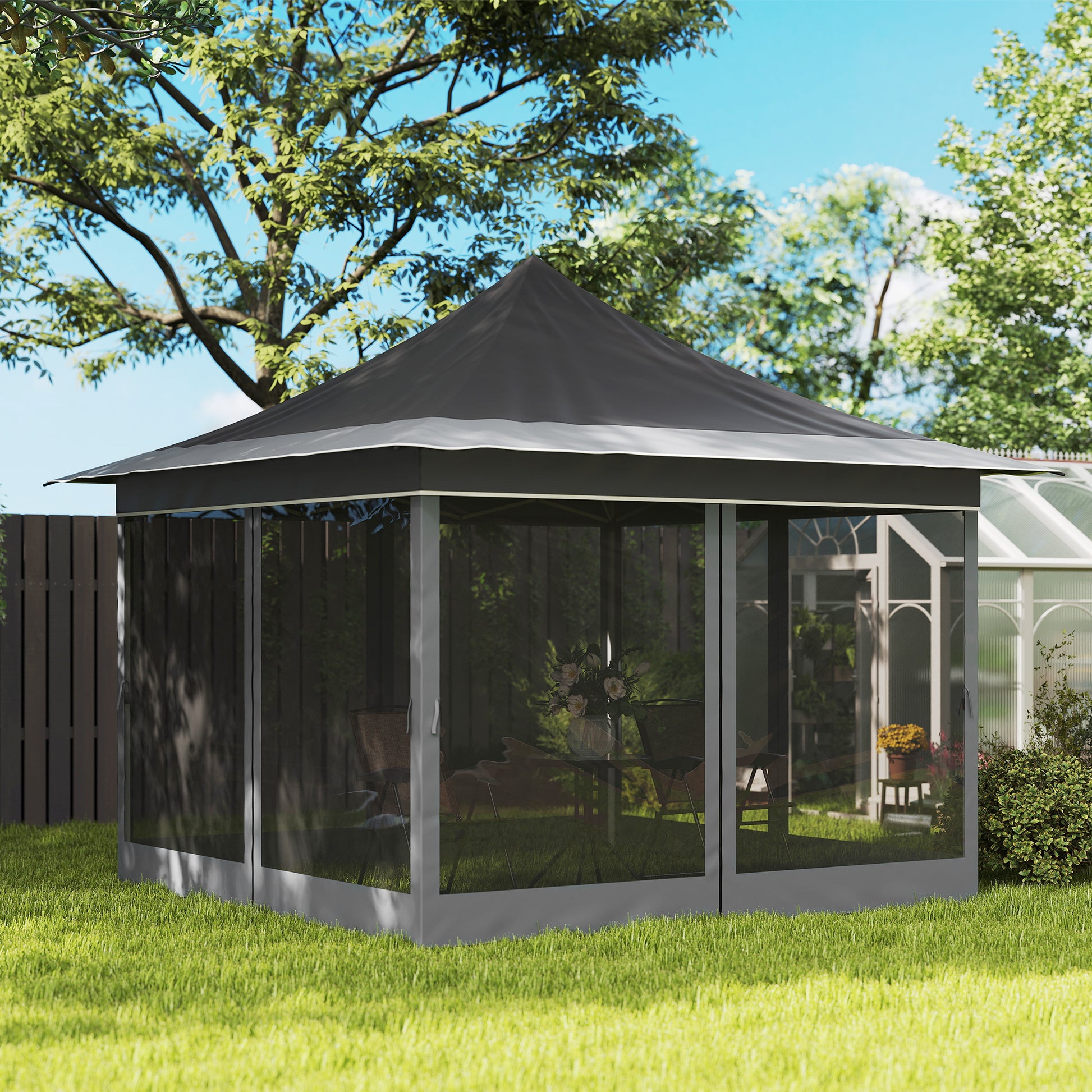 Outsunny Carpa Plegable 3,5x3,5x3 M Con 4 Mosquiteras Altura Ajustable Gris_4