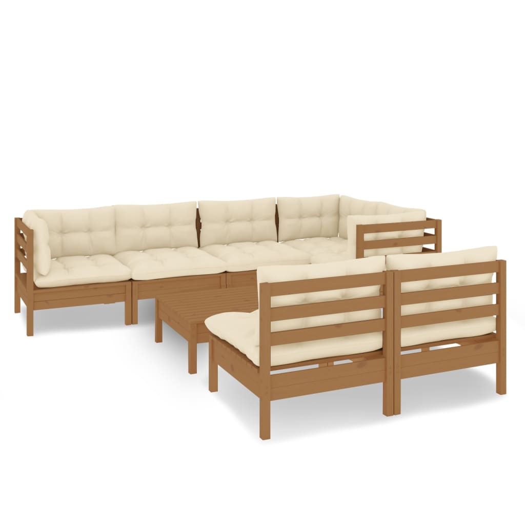 Vidaxl Muebles De Jardín 8 Pzas Y Cojines Madera De Pino Marrón Miel_0