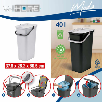 Set De 4 Papeleras moda 5l/10l/25l/40l Blanco Con Asa_4