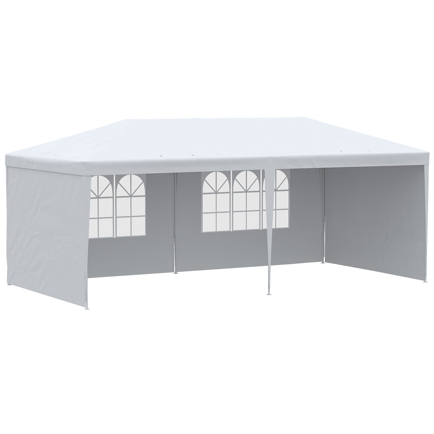 Outsunny Carpa De Jardín 6x3m Con 4 Paredes Laterales 2 Ventanas Visibles Blanco_0