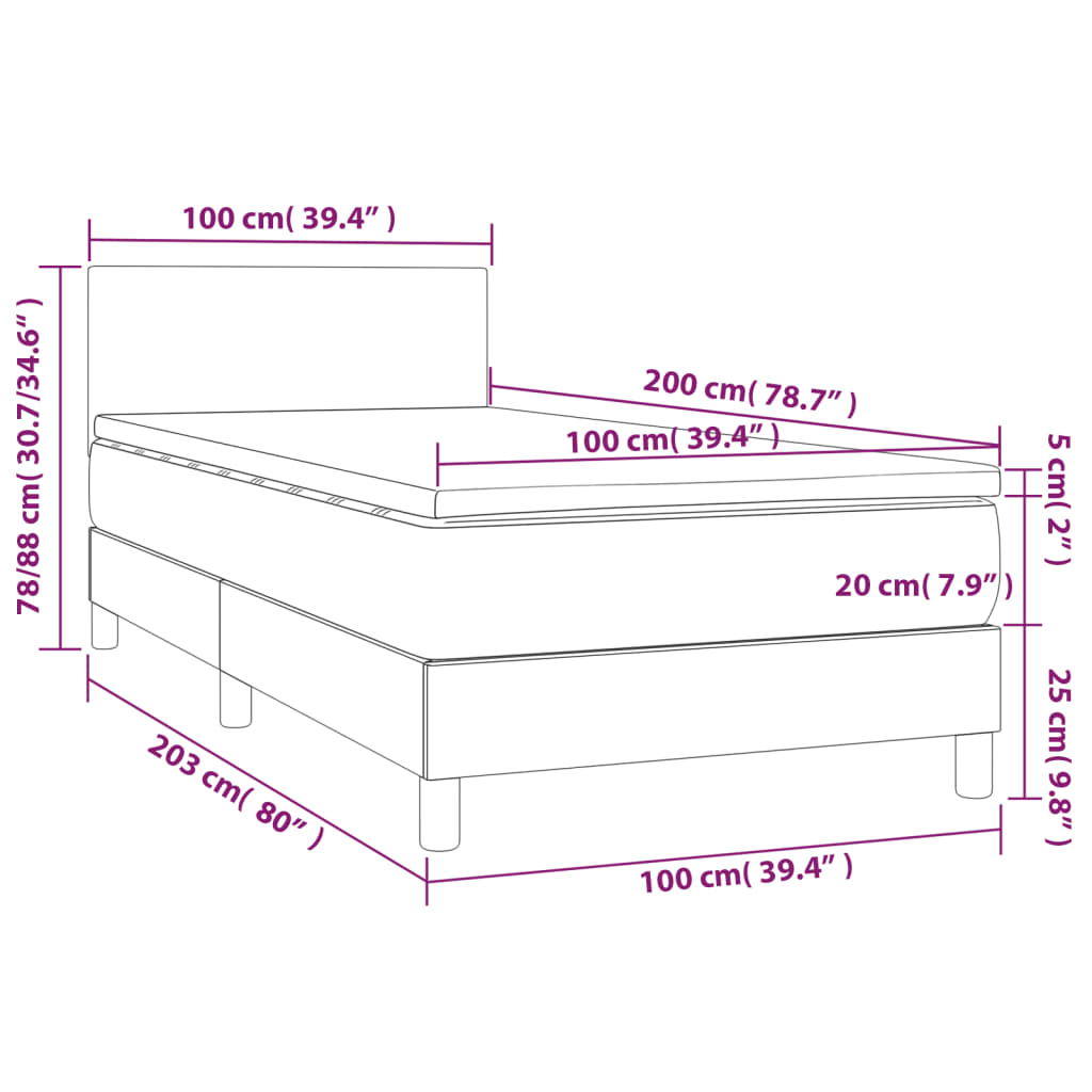 Cama Box Spring Con Colchón Led Tela Marrón Oscuro 100x200 Cm / Vetonek_4