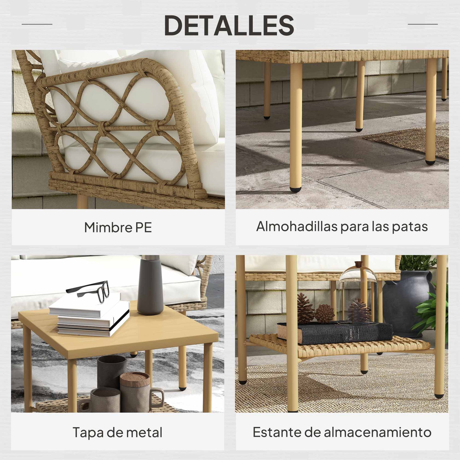 Outsunny Conjunto De Jardín De Ratán Sintético De 3 Piezas Natural Y Crema_5