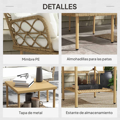 Outsunny Conjunto De Jardín De Ratán Sintético De 3 Piezas Natural Y Crema_5
