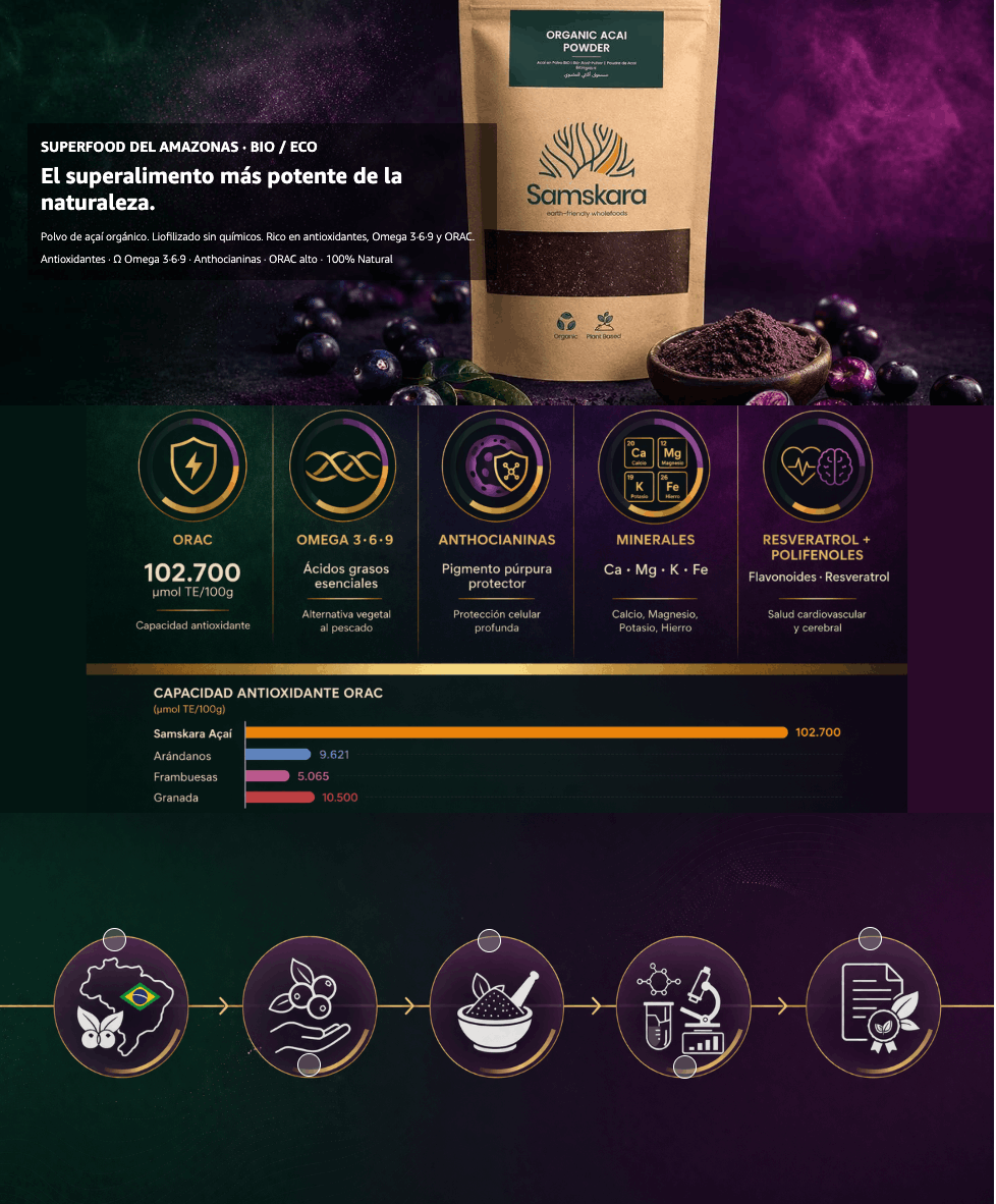Açaí Liofilizado En Polvo Bio - 500g | Superalimento Ecológico Vegano Para Batidos, Smoothies Y Zumos_5