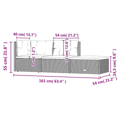 Vidaxl Set De Muebles De Jardín 3 Pzas Y Cojines Ratán Sintético Negro_2