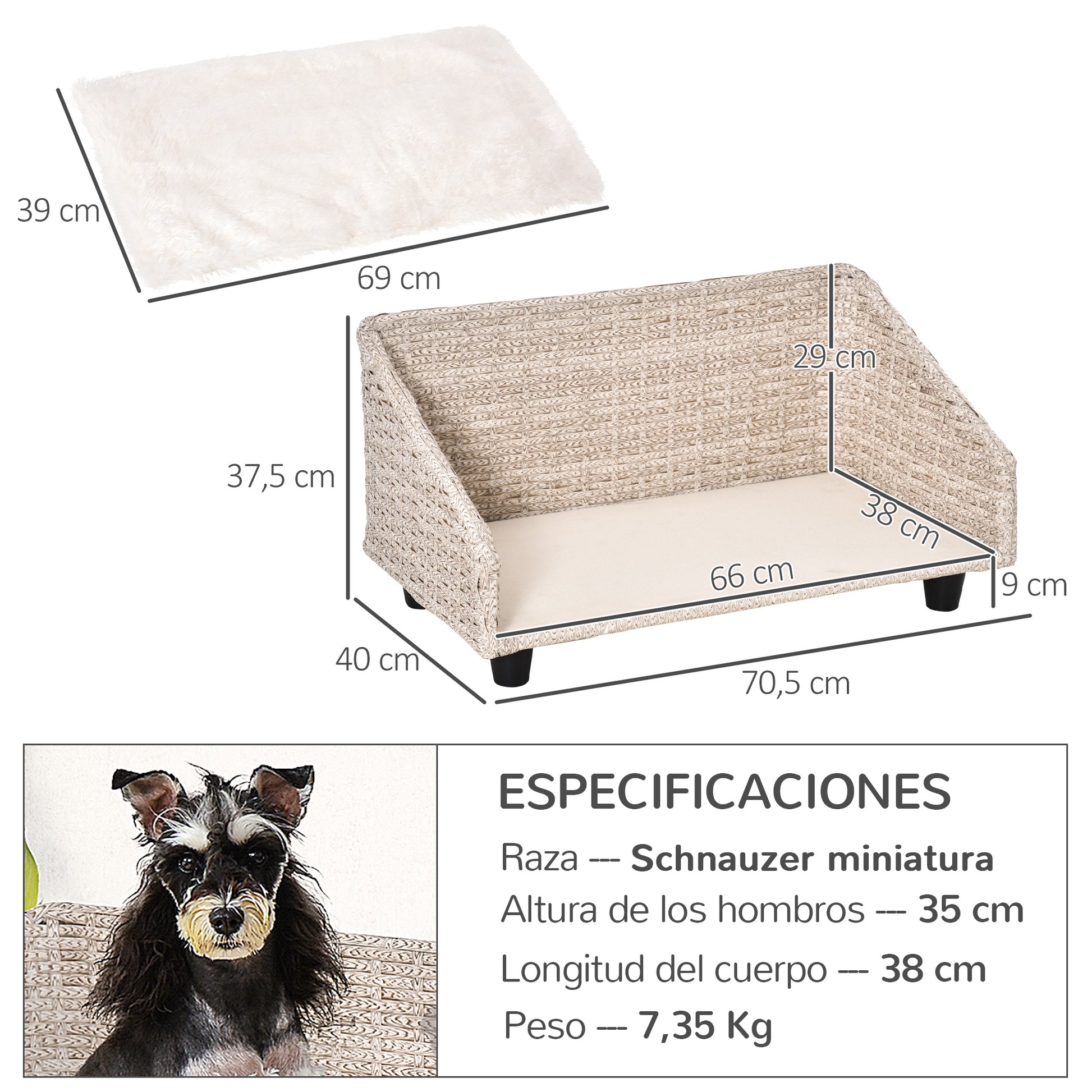 Pawhut Sofá Cama De Ratán Para Mascotas Perros Gatos Con Cojín Lavable_2