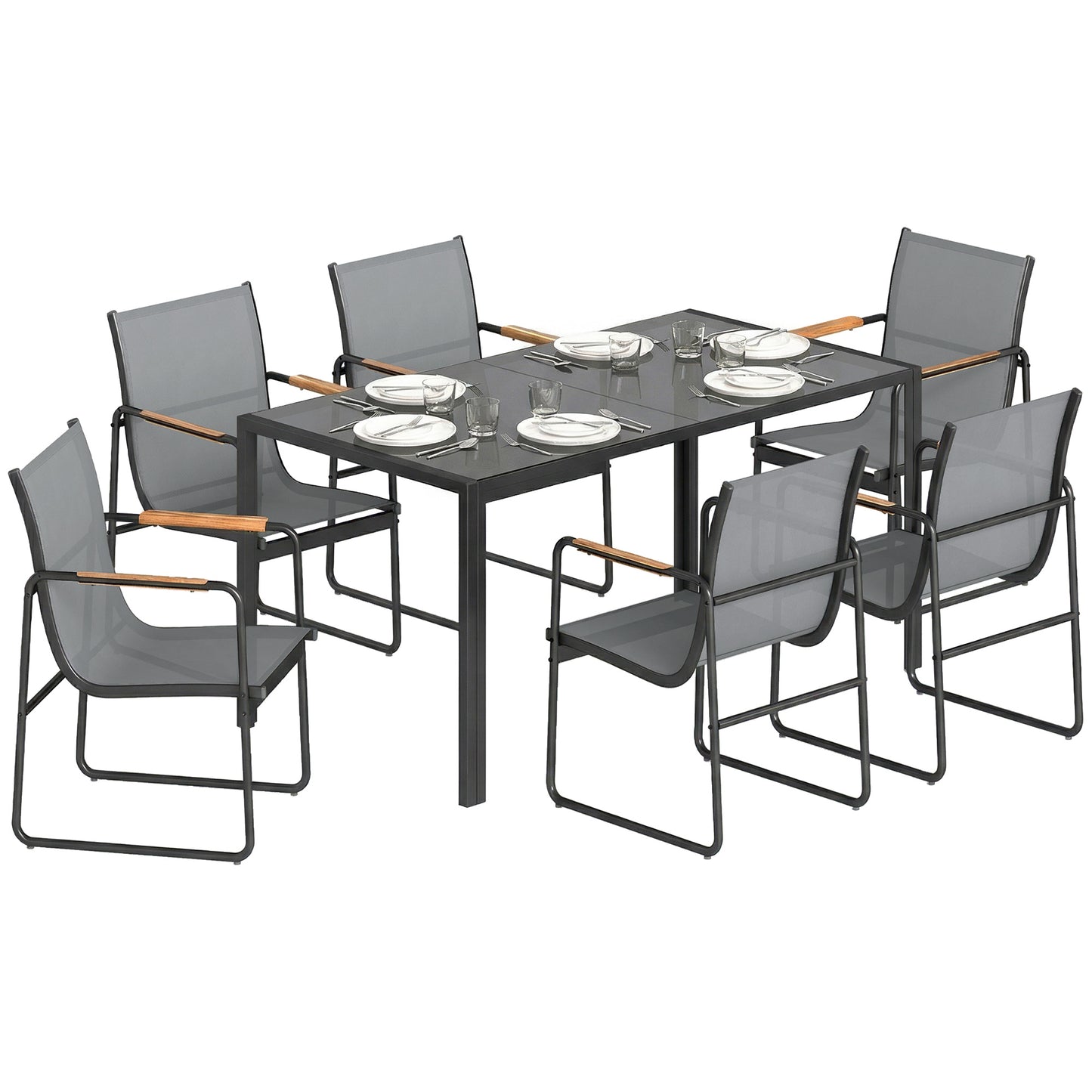 Outsunny Conjunto De Mesa Y Sillas Jardín De 7 Piezas_0