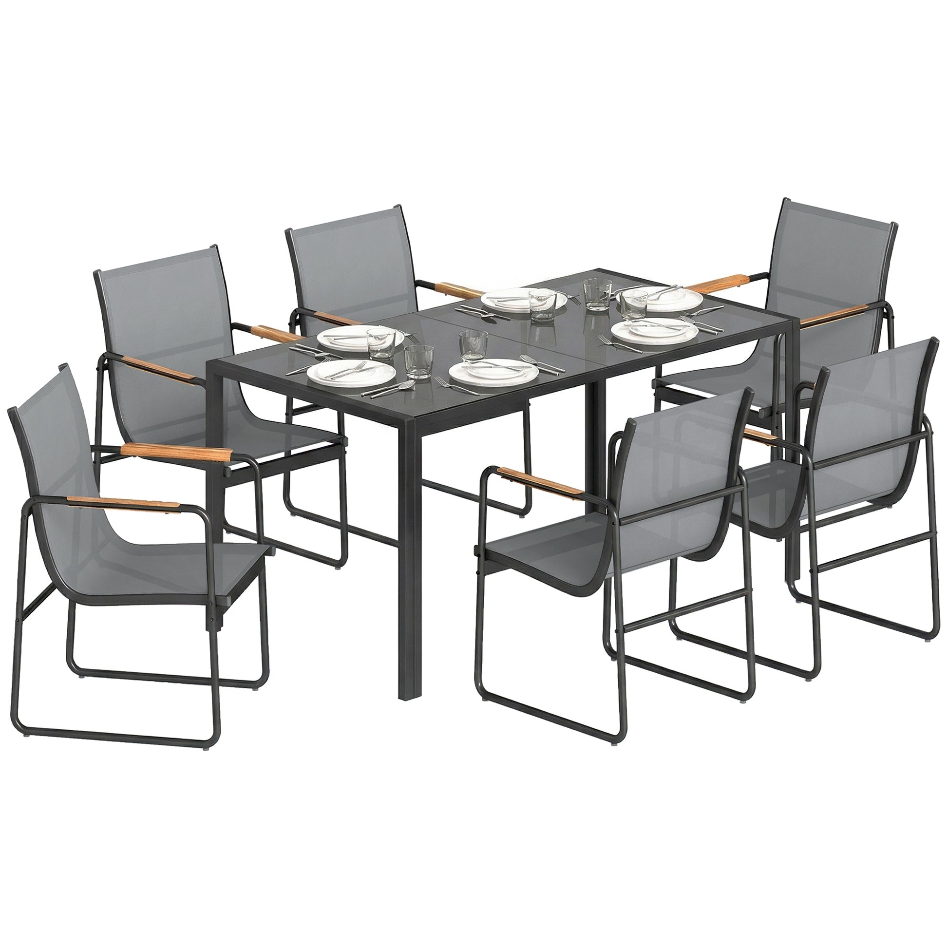 Outsunny Conjunto De Mesa Y Sillas Jardín De 7 Piezas_0
