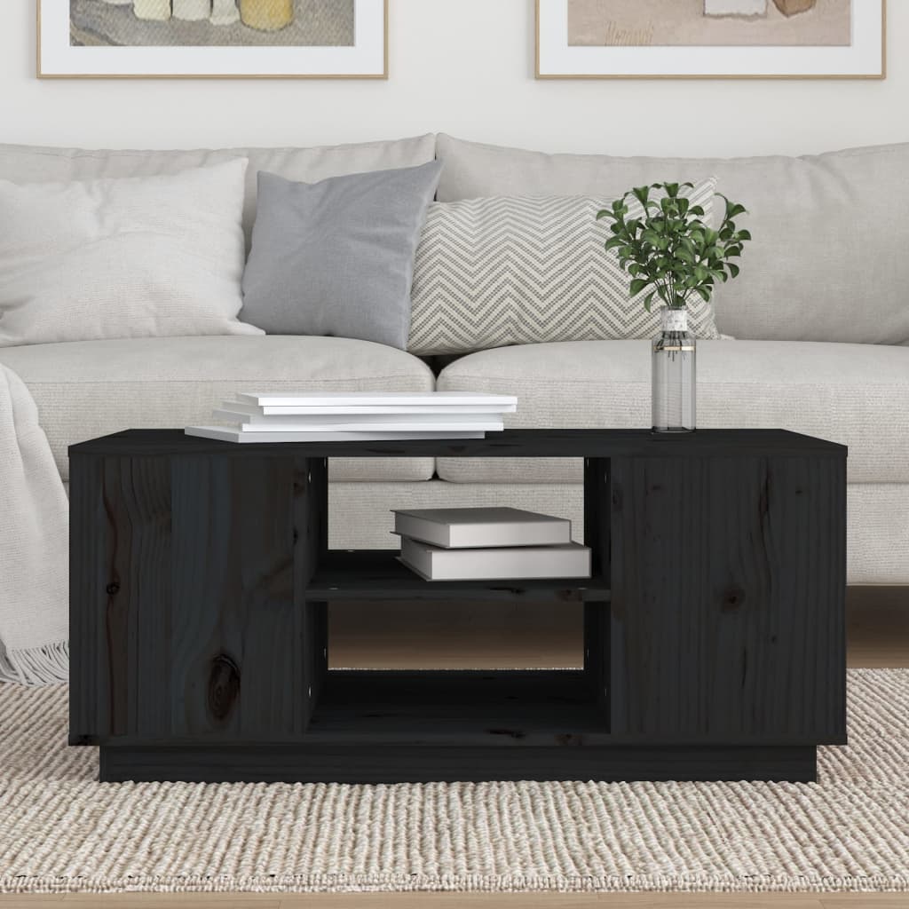 Mesa De Centro De Madera Maciza De Pino Negro 90x49x40,5 Cm_1
