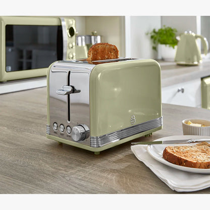 Swan Retro Tostadora Pan Ranura Ancha 2 Rebanadas, Regulador Nivel De Tostado, Descongelación, St19010gneu, Verde 800w_1