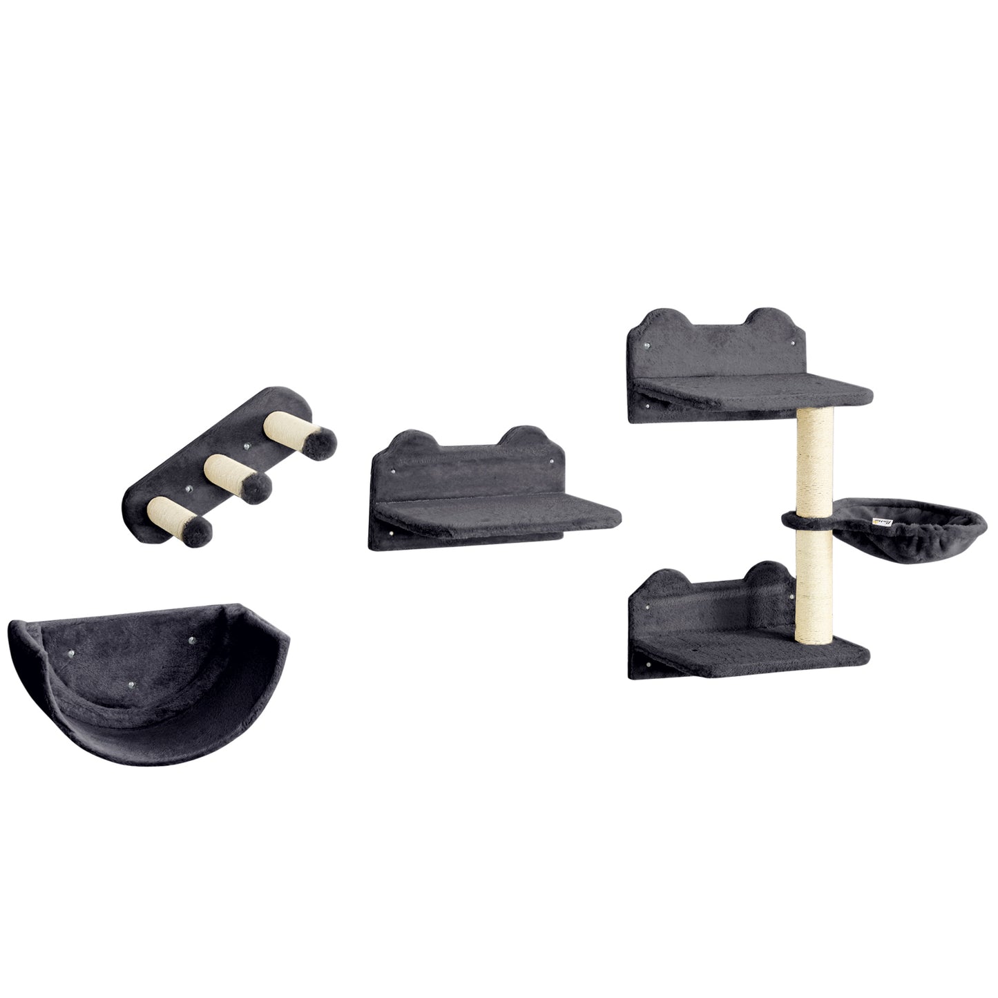 Pawhut Set De Escalada Para Gatos De Pared Con Hamaca Plataformas Gris Oscuro_0