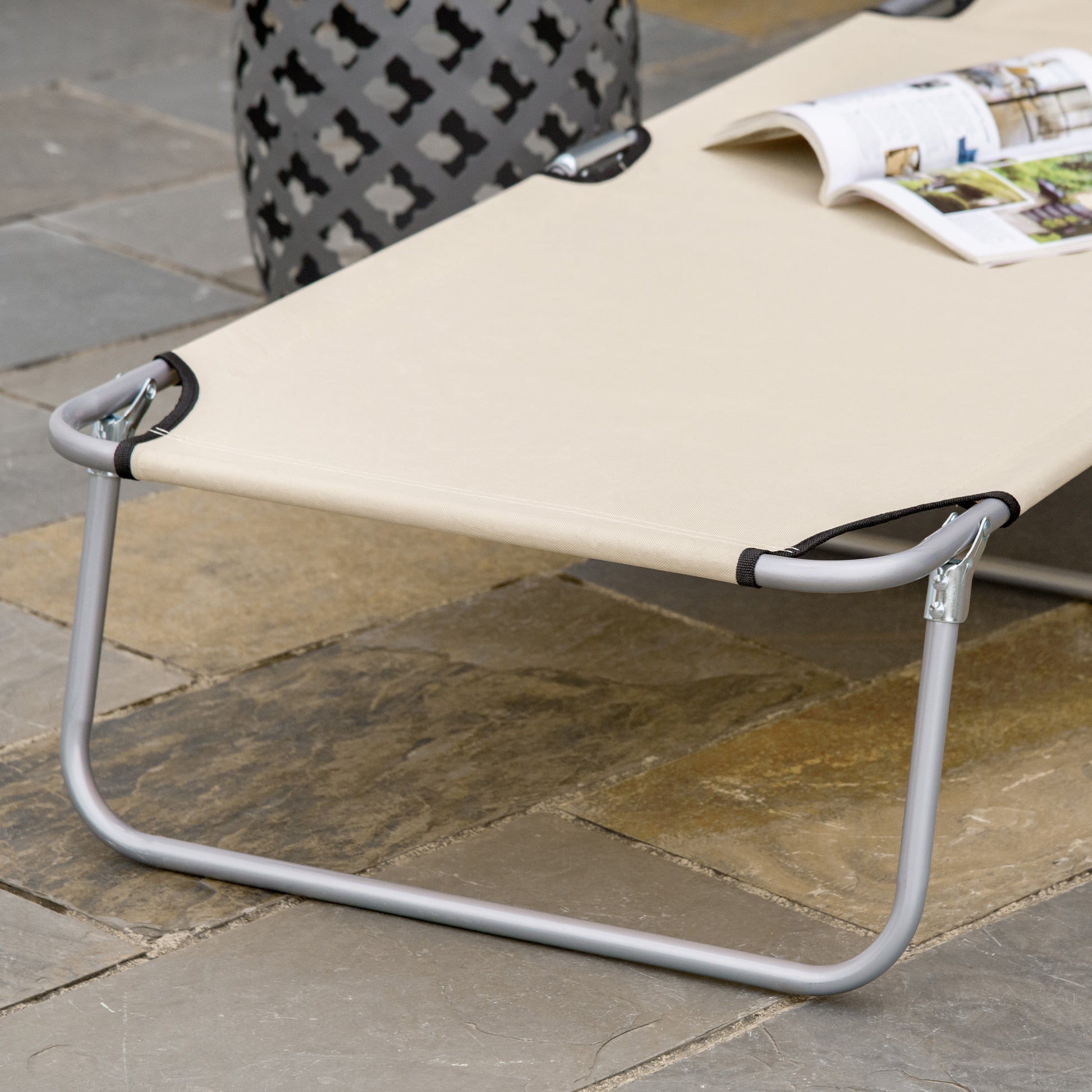 Outsunny Conjunto De 2 Tumbonas Plegables Con Toldo 187x58x36 Cm Beige_4