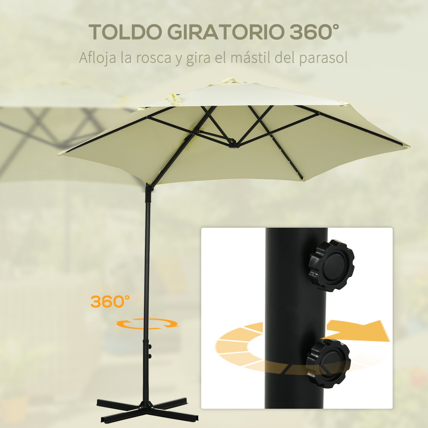 Outsunny Sombrilla De Jardín Ø256x248 Cm Con Luces Led Solares Beige_5