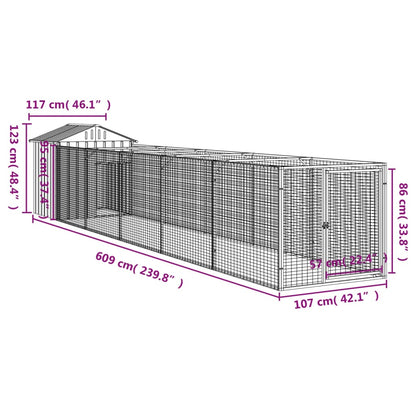 Vidaxl Caseta Perros Tejado Acero Galvanizado Gris Claro 117x609x123cm_2