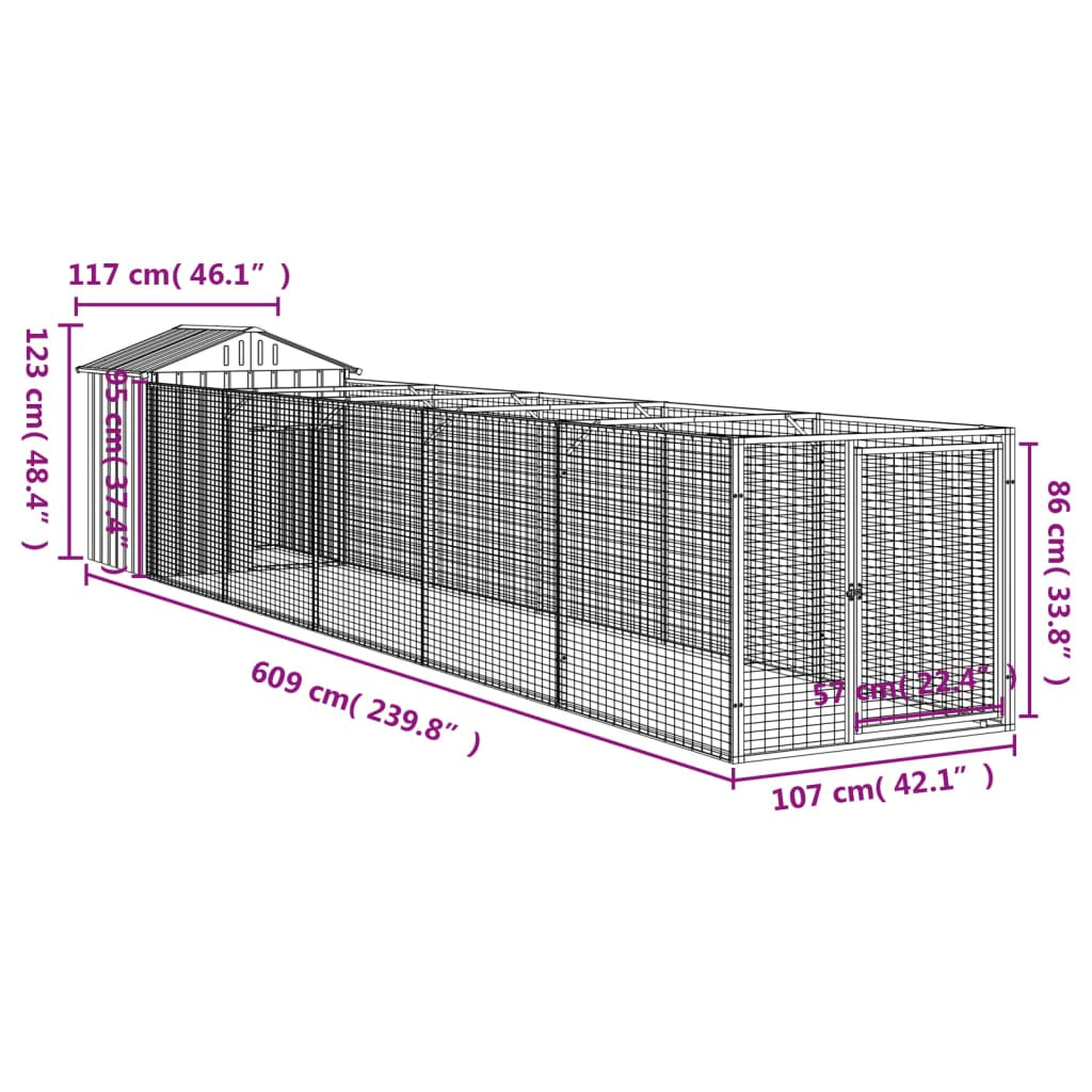 Vidaxl Caseta Perros Con Tejado Acero Galvanizado Gris 117x609x123 Cm_2