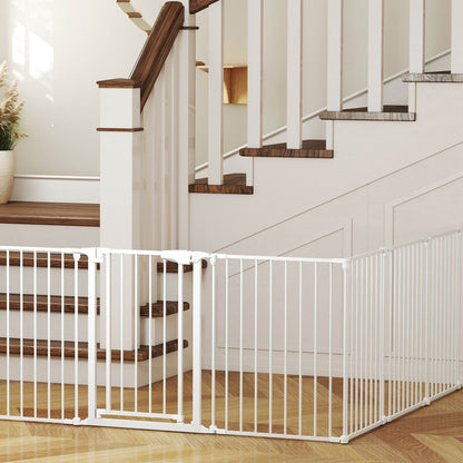 Pawhut Barrera Para Perros Plegable Puerta Con Cierre Doble Blanco_3