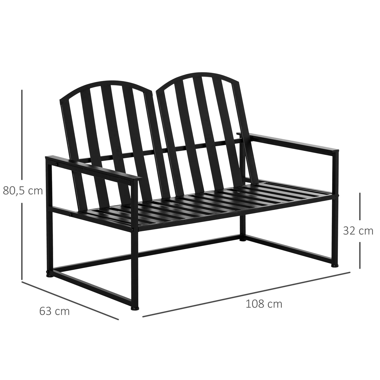 Outsunny Banco De Jardín Metal 2 Plazas Respaldo Y Reposabrazos Carga 220kg_2
