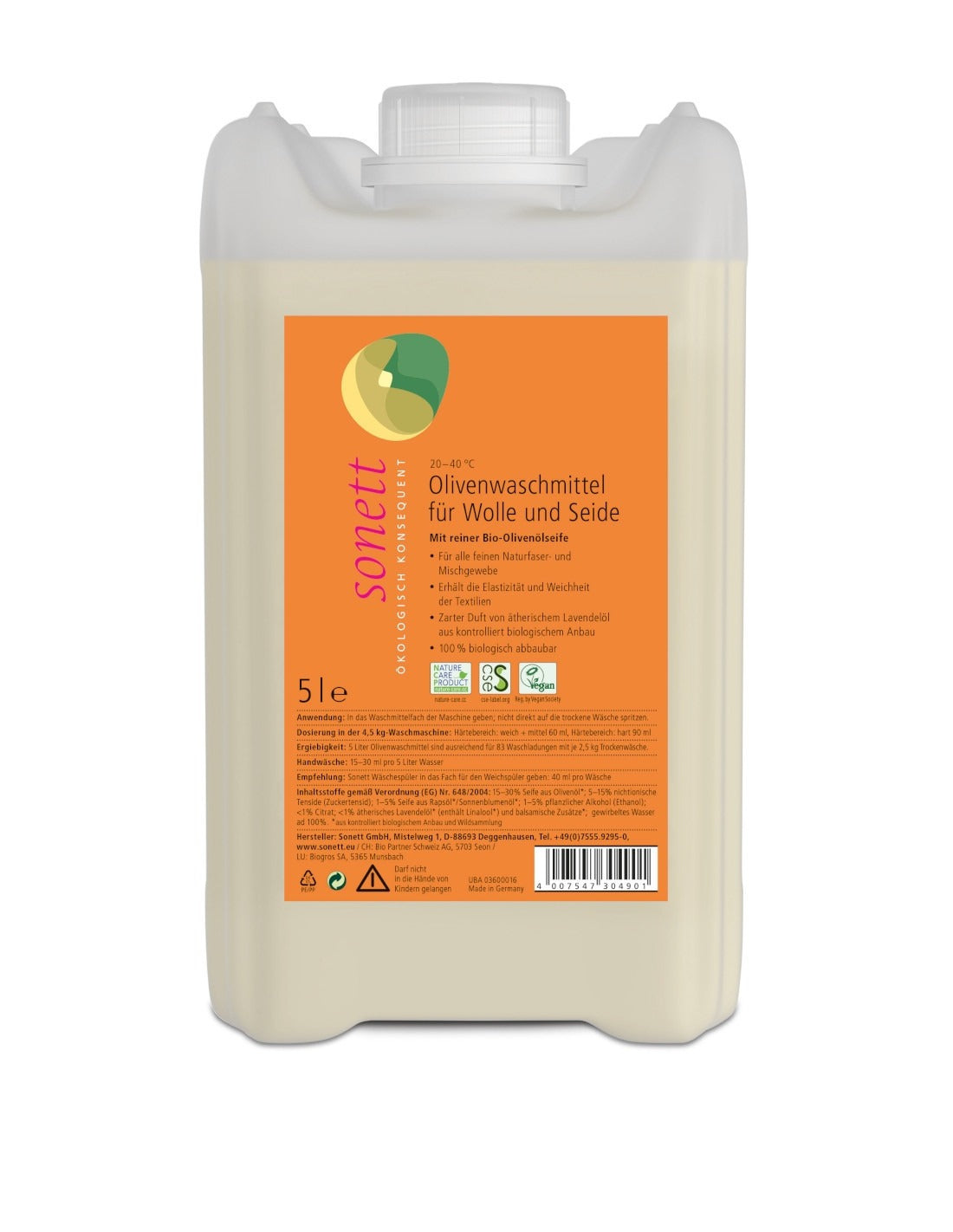 Detergente de oliva para lana y seda Sonett 5L