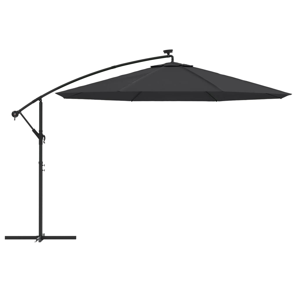 Sombrilla De Jardín Voladiza Con Luces Led Negro 350 Cm_2