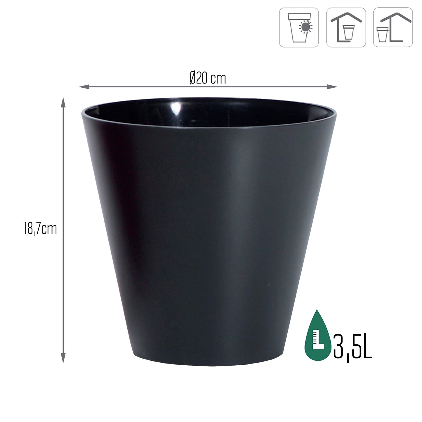 Maceta Tubus 3,5l., Dimensiones (mm) 200x200x187, Color Antracita_2