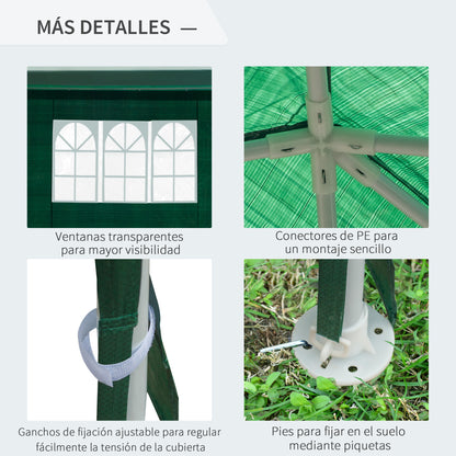 Outsunny Carpa Jardín 6x3x2,5 M Con 4 Paredes Laterales 2 Ventanas Verde_5