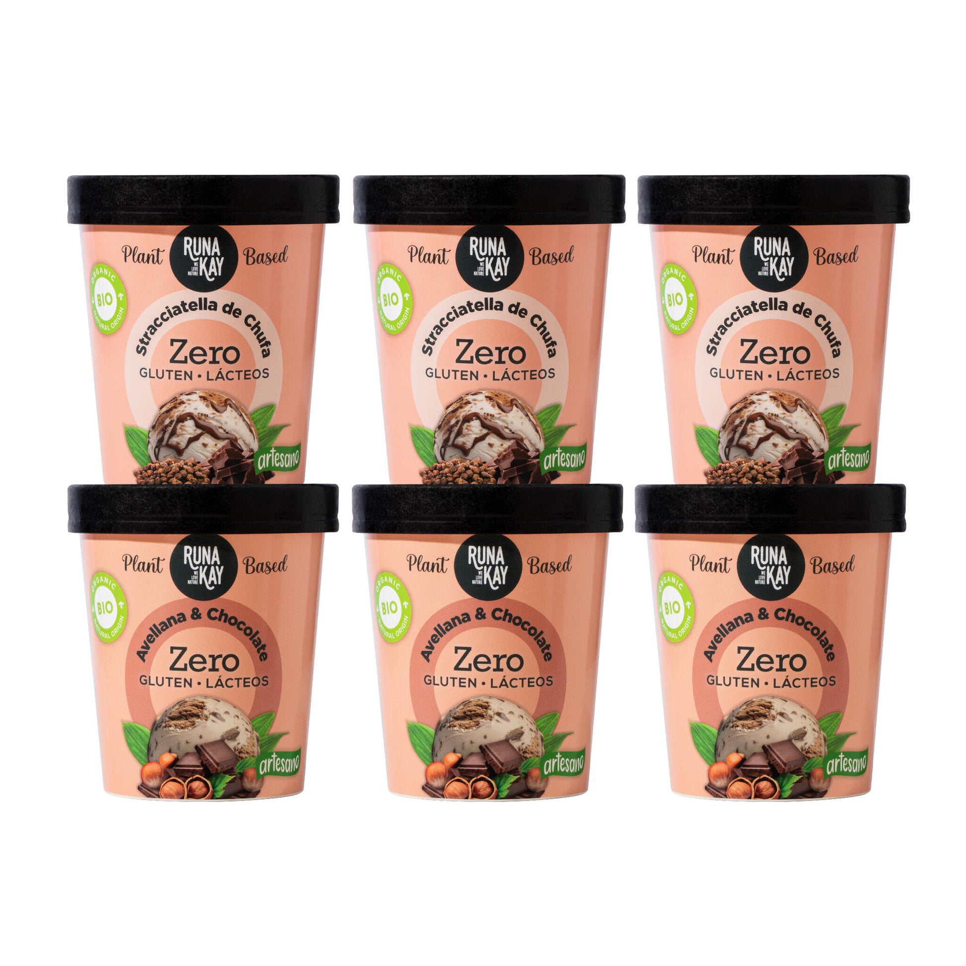 Pack Mix Helado Artesano Eco Sin Gluten Ni Lácteos Stracciatella Chufa&Choco Avellana&Choco Runakay 6x460ml/400g_0