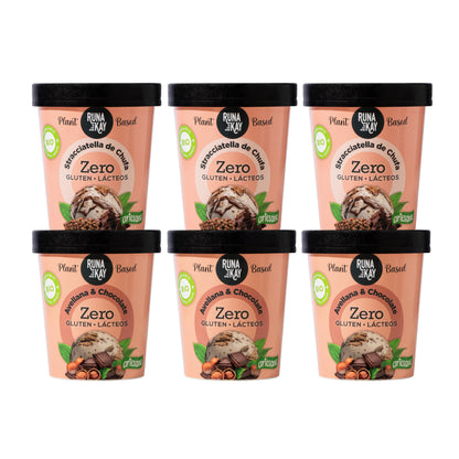 Pack Mix Helado Artesano Eco Sin Gluten Ni Lácteos Stracciatella Chufa&Choco Avellana&Choco Runakay 6x460ml/400g_0