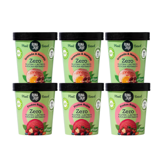 Pack Mix Helado Artesano Eco Sin Gluten Ni Azúcar Refinado De Granada & Naranja Frutos Rojos Runakay 6x460ml/400g_0