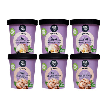 Pack Mix Helado Artesano Eco Sin Gluten Sin Lactosa Ni Azúcar Refinado Vainilla, Turrón Runakay 6x460ml/400g_0