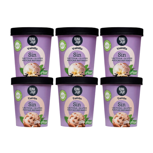 Pack Mix Helado Artesano Eco Sin Gluten Sin Lactosa Ni Azúcar Refinado Vainilla, Turrón Runakay 6x460ml/400g_0