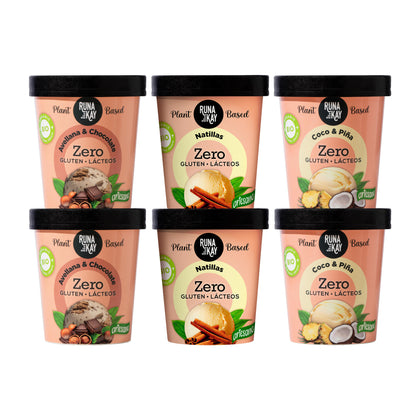 Pack Mix Helado Artesano Eco Sin Gluten Ni Lácteos Avellana&Choco Coco&Piña Natillas Runakay 6x460ml/400g_0