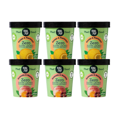 Pack Mix Helado Artesano Eco Sin Gluten Ni Azúcar Refinado Mango&Maracuyá Granada&Naranja Runakay 6x460ml/400g_0