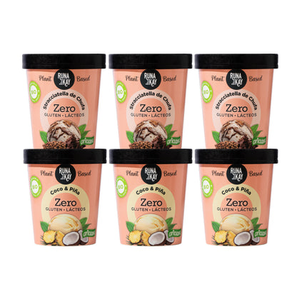 Pack Mix Helado Artesano Eco Sin Gluten Ni Lácteos Stracciatella de Chufa&Choco, Coco&piña Runakay 6x460ml/400g_0