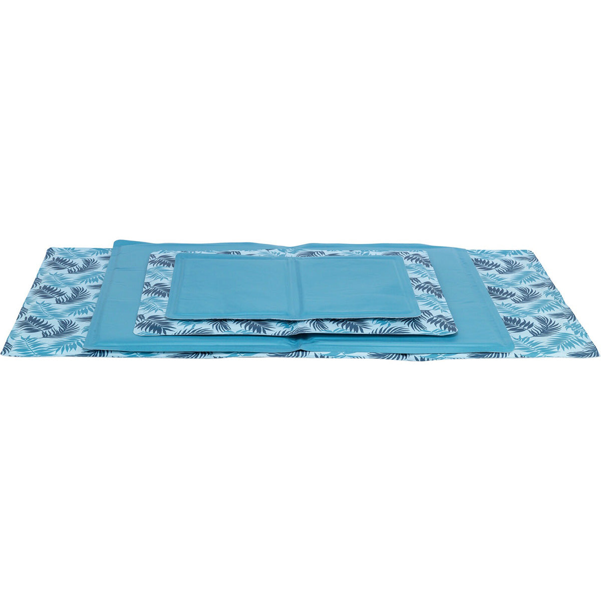 Alfombrilla refrigerante con estampado de hojas, 65 × 50 cm, azul claro