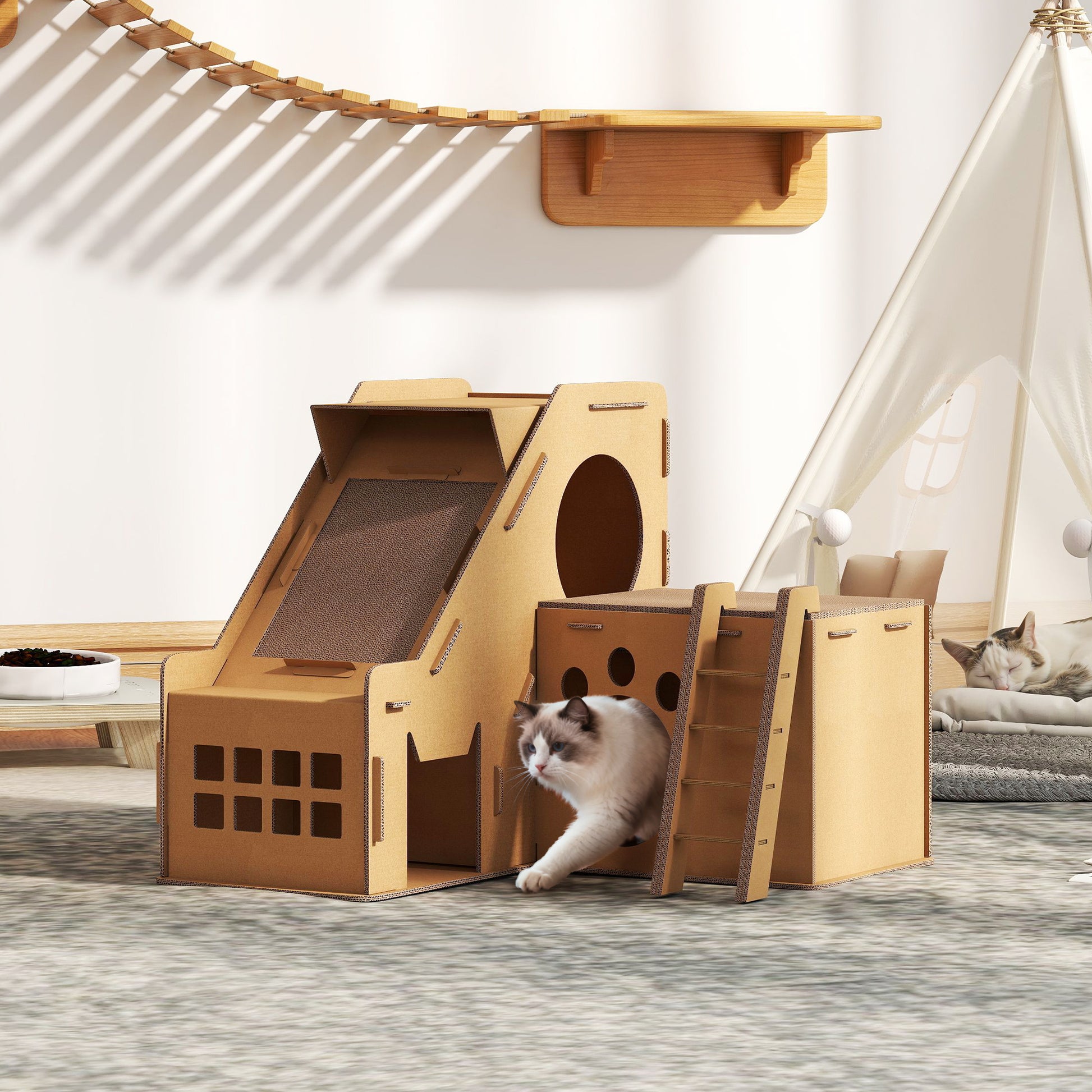 Pawhut Rascador Cartón Para Gatos Forma Castillo 2 En 1_1