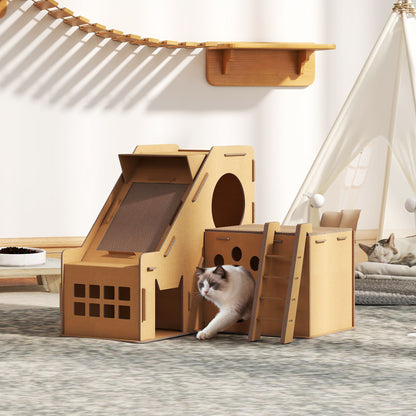 Pawhut Rascador Cartón Para Gatos Forma Castillo 2 En 1_1