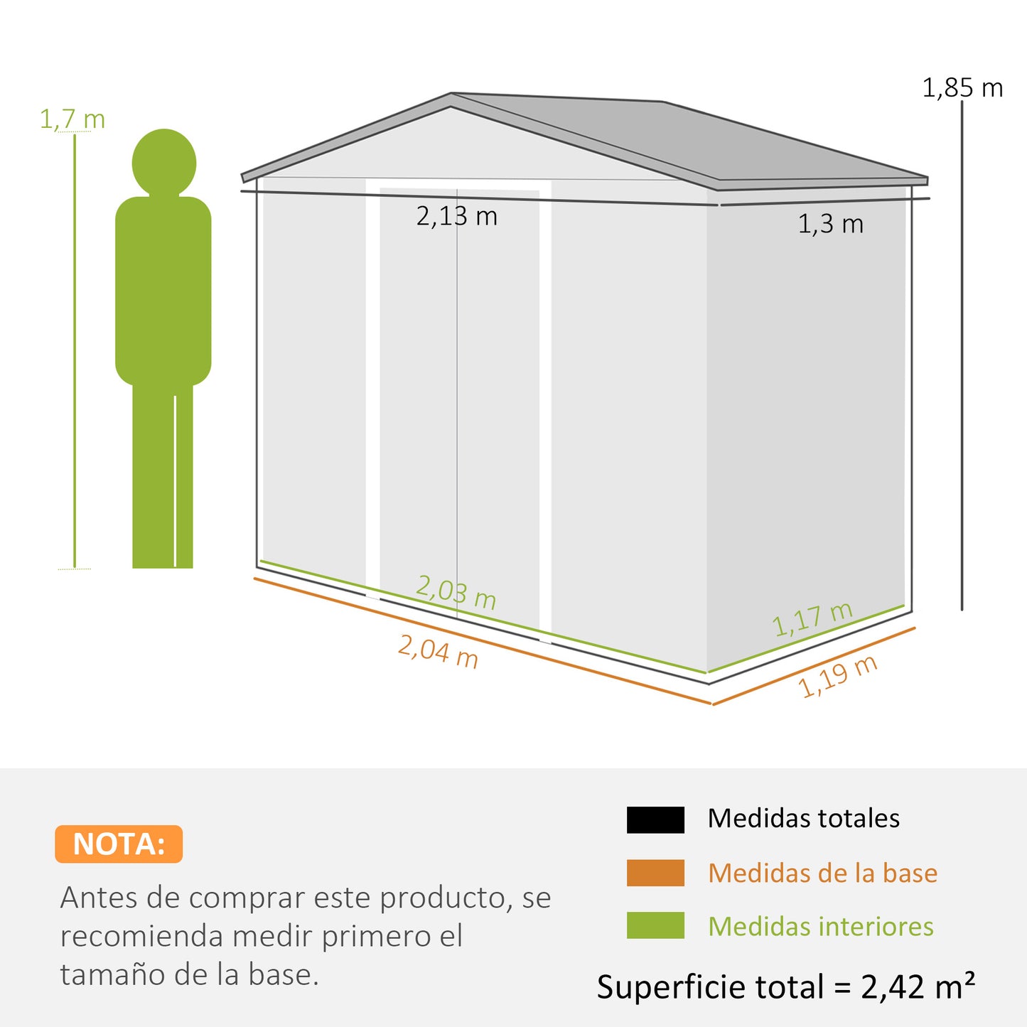 Outsunny Caseta De Jardín 213x130x185 Cm Con 2 Puertas Correderas Y 4 Ventanas_2